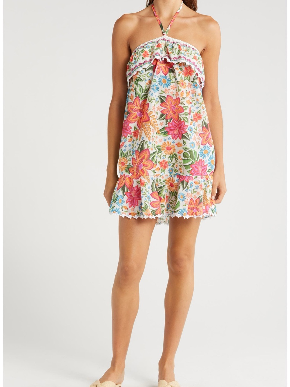 FARM Rio Bloom Floral Cover up Halter Mini Dress NWT